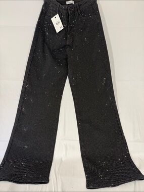 Nina Rossi Women's Black Embellished Wide-Leg Jeans